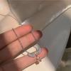 Design Zircon Angel Wings Pendant Necklace for Women Vintage Simple Silver Moonstone Necklace Y2K Jewelry