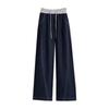 Plus Size Elastic Waist Wide-Leg High-Waisted Floor-Length Jeans for Women