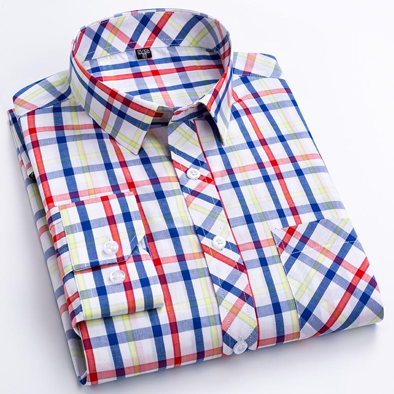 

Fashion 100% Cotton Men s Shirts Long Sleeve Fashion New Classic Plaid Shirts Men Long Sleeve Thin Formal Casual Social 48