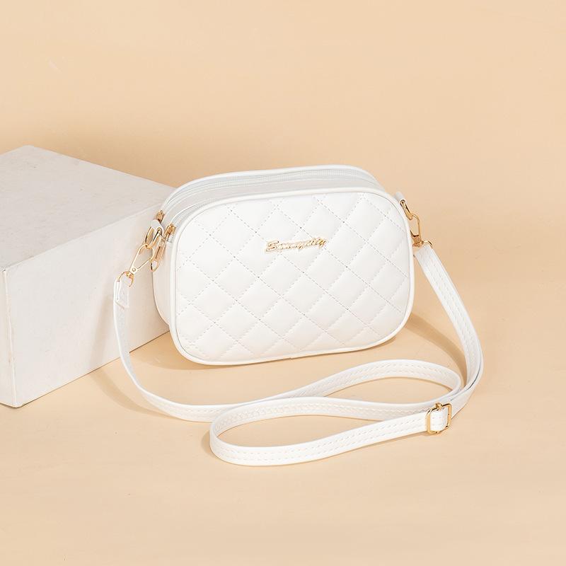 New diamond satchel women's shoulder bag large capacity double zipper design embroidery camera bag ladies bag