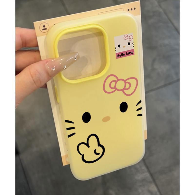 

Line-Patterned KT Cat Skin-Feel 2-in-1 Case for Apple 16 Pro Max, 15 Pro Max, 14 Plus, 13, and XS - Girly Design Apple 16 Pro