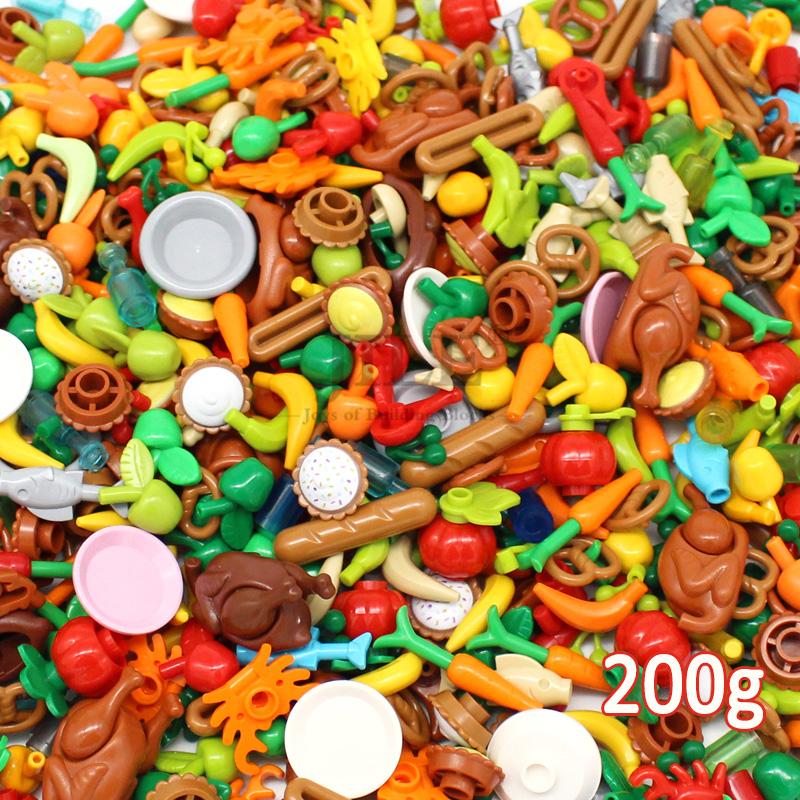 Moc Food Blocuri de construcție Piese Fructe Fructe Farfurie Tobă Cârnați Os Cărămizi DIY Set în vrac Compatibil cu Jucăriile City View Cântăresc