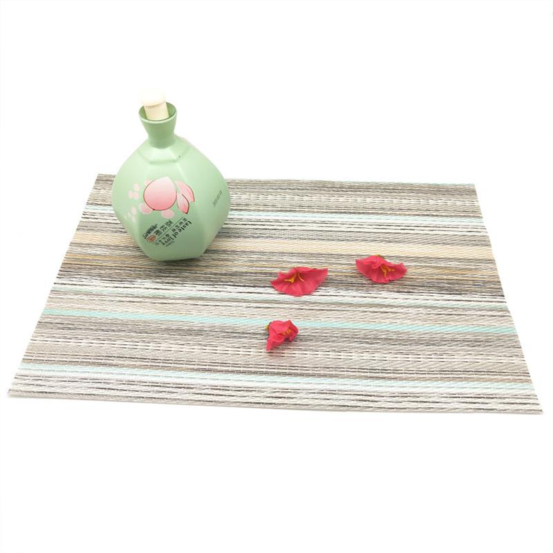 PVC Rectangular Green And Gold Striped Meal Mats Hotel Waterproof Scald Proof Coffee Mat Mesh Cloth Dining Table Mat