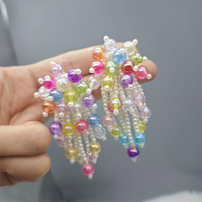 Fashionable Sequin Flower Tassel Earrings for Women - Versatile, Sweet, Girly, with Colored Beads for a High-End Feel