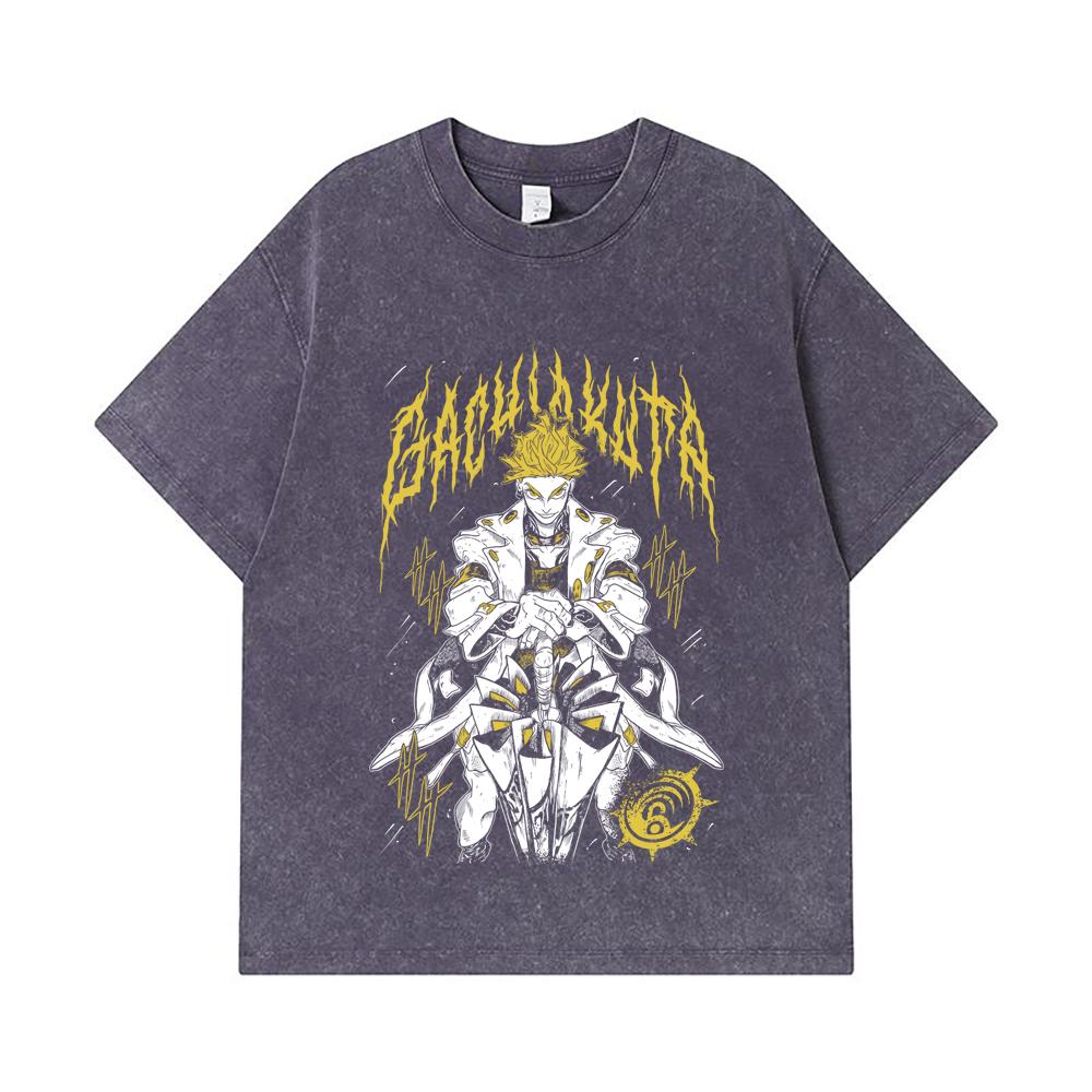 275 GSM Washed T-shirts 100% Cotton Gachiakuta V3 Enjin Print Unisex Heavy Cotton T Shirt