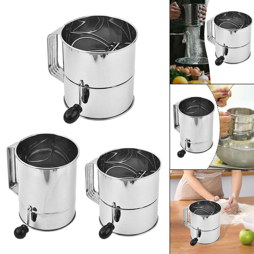 Flour Sifter Kitchen Tool Practical Rotary Hand Crank Baking Sieve Cup Baking Sugar Sifter for Cupcakes Cafe Restaurant Buffet