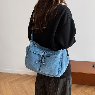 Modische Damenhandtasche, Denim-Tasche mit großem Fassungsvermögen, Lässige Damen-Einschulter-Umhängetasche