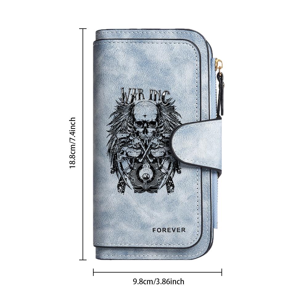 Vintage Skull Pattern Long Wallet Durable Fashion Card Holder Purse