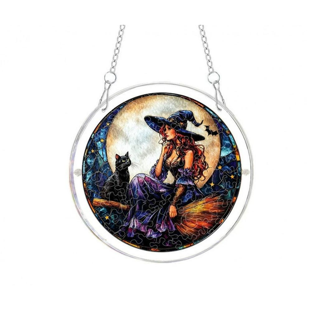 Halloween 2D Acrylic Puzzle Pendant Stress Relief Tool Ghost Witch Pumpkin Home Atmosphere Decoration Hanging Sign