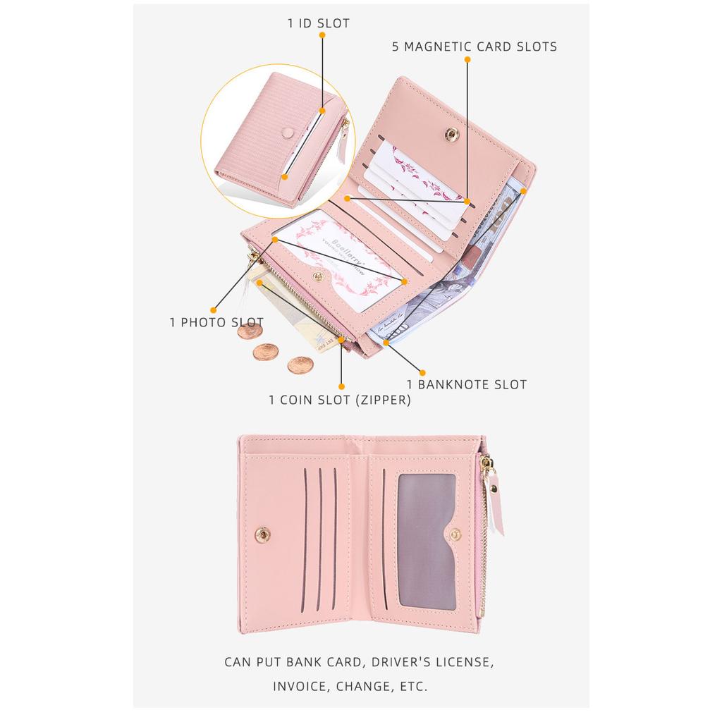 Baellerry Ladies' Fashion Short Purse Large Capacity Wallet Pu Leather Card Holder Cute Students Girls' Zipper Coin Purse