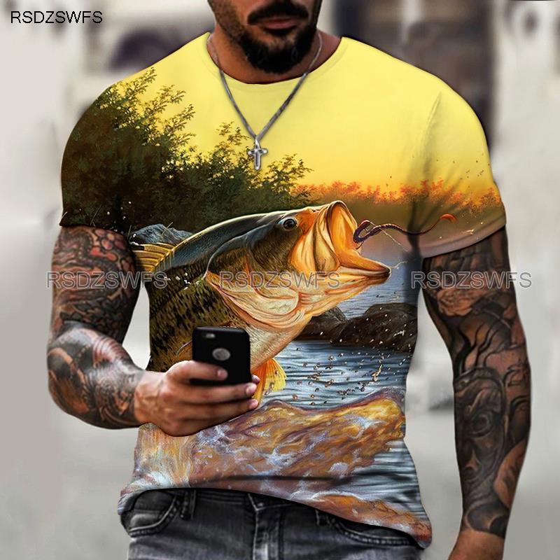 Summer Funny Fish Fisherman 3D Print T-Shirts Streetwear Men Casual Fashion Harajuku Oversized O-Neck T Shirt Tees Tops Clothing
