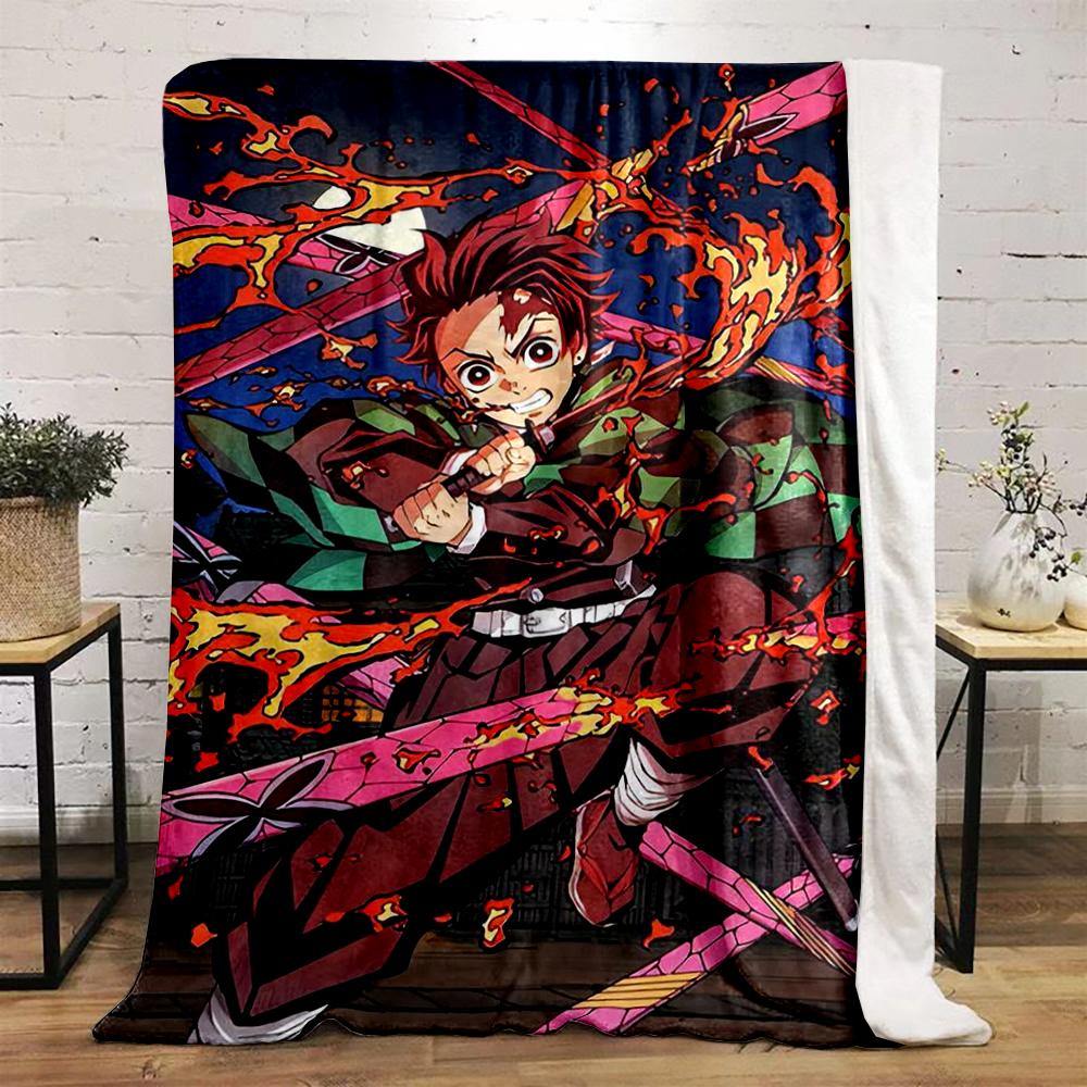 "Fiery Sword Anime Warrior Design Blanket, Flannel blanket for bedroom, living room, sofa, and nap sofas."