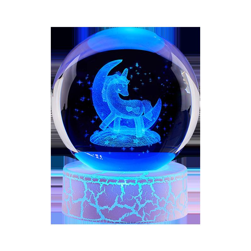 Unicorn Night Light Crystal Ball Ornament - Creative Gift for Festivals & Boyfriend Display Stand