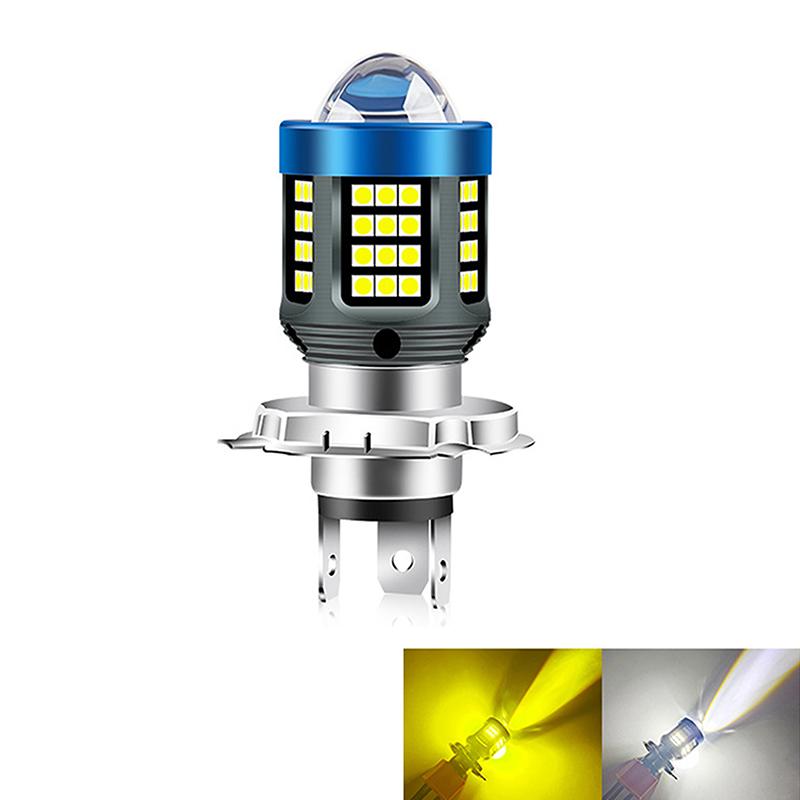 

1 шт. ходовые огни для мотоцикла, скутера, H4, светодиодная фара для мотоцикла, CSP, двухцветная, белая, желтая, дальний свет, противотуманная фара