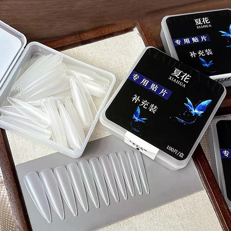 100PCS Full Cover Frosted False Long Stiletto Nail Tips Sculpted Clear Press On Artificial Fake Nails Manicure Salon Supply