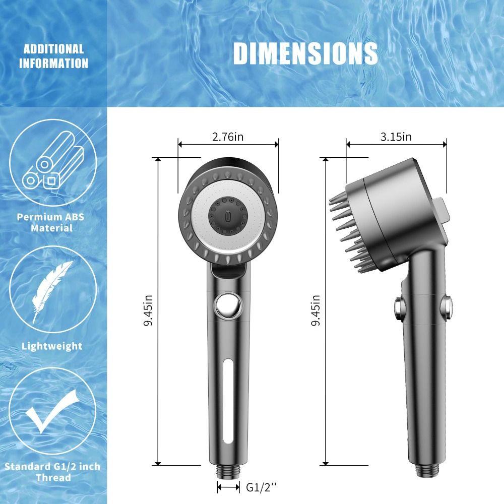 High Pressure Shower Head Multiple Spray Modes ON/OFF Switch Handheld Shower Head Water Saving Anti-clog Nozzles