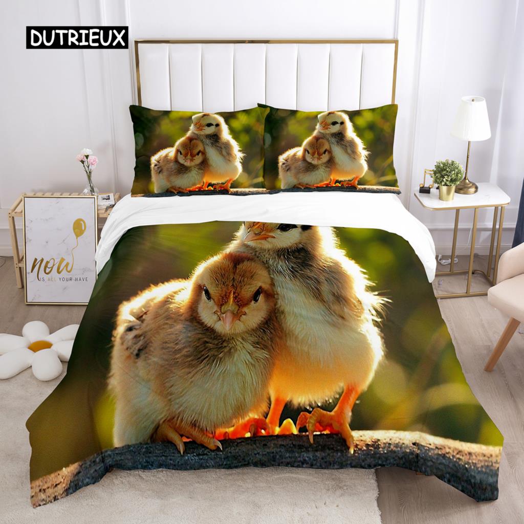 Kylling Dynetrekksett Gårdsdyr Dynetrekk Liten Kylling Enkelt Sengetøy for Gutt Jente Mikrofiber 2/3 stk Dyne Trekk