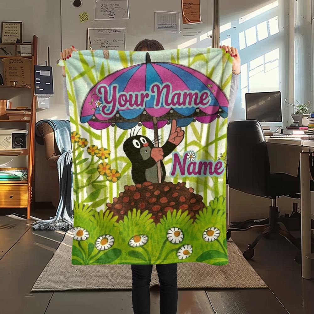1PC Animal Friends Garden Custom Name Patterned Flannel Blanket Suitable For All Seasons For Home Decor Warmth And Comfort Gifts Holiday Present