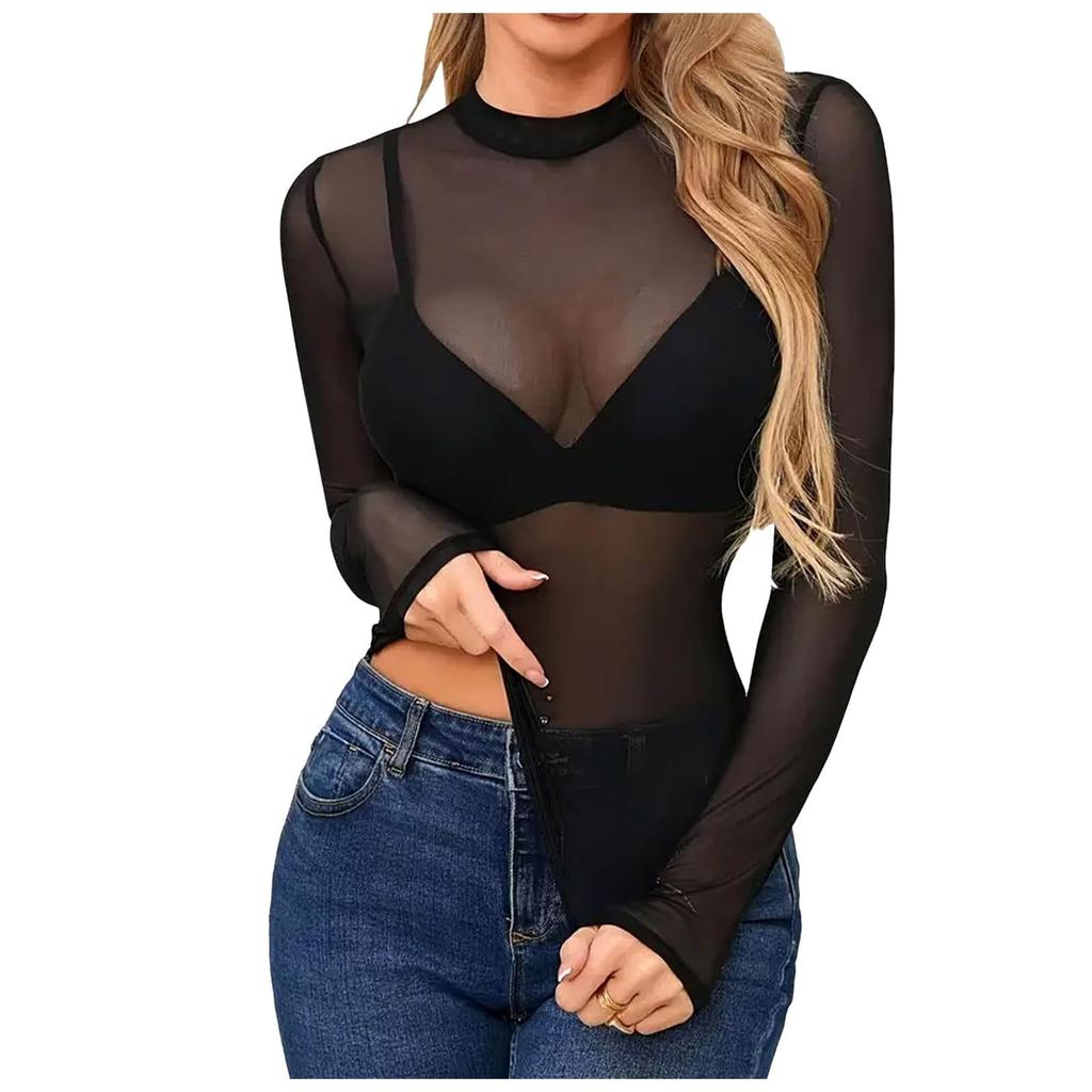 Women's Color Lace Long Sleeved High Neck Base Small Shirt Top High Neck Base Small Shirt Top