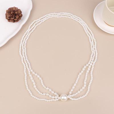 Elegant Multi Layer Smooth Imitation Pearl Long Tassel Necklace For Women  Beads Sweater Chain Neck Jewelry