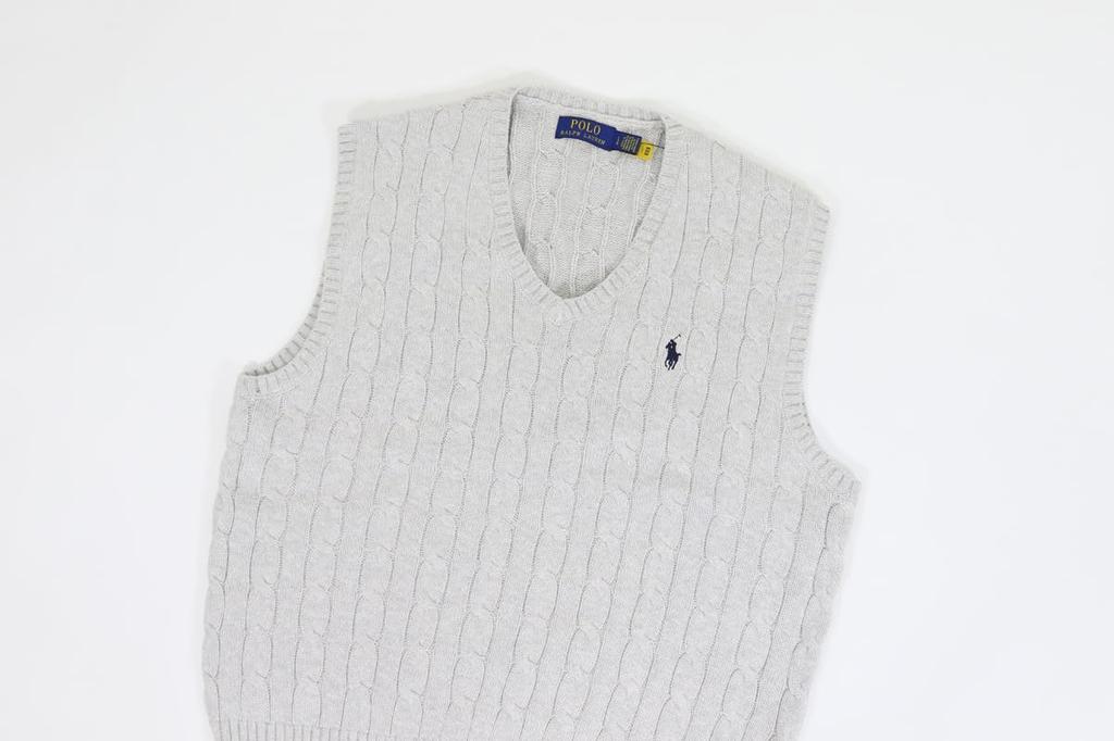 POLO Ralph Lauren Cotton Cable Sweater Size GREYHTR Men's V-Neck Vest, XXL, 01020143, [Used]
