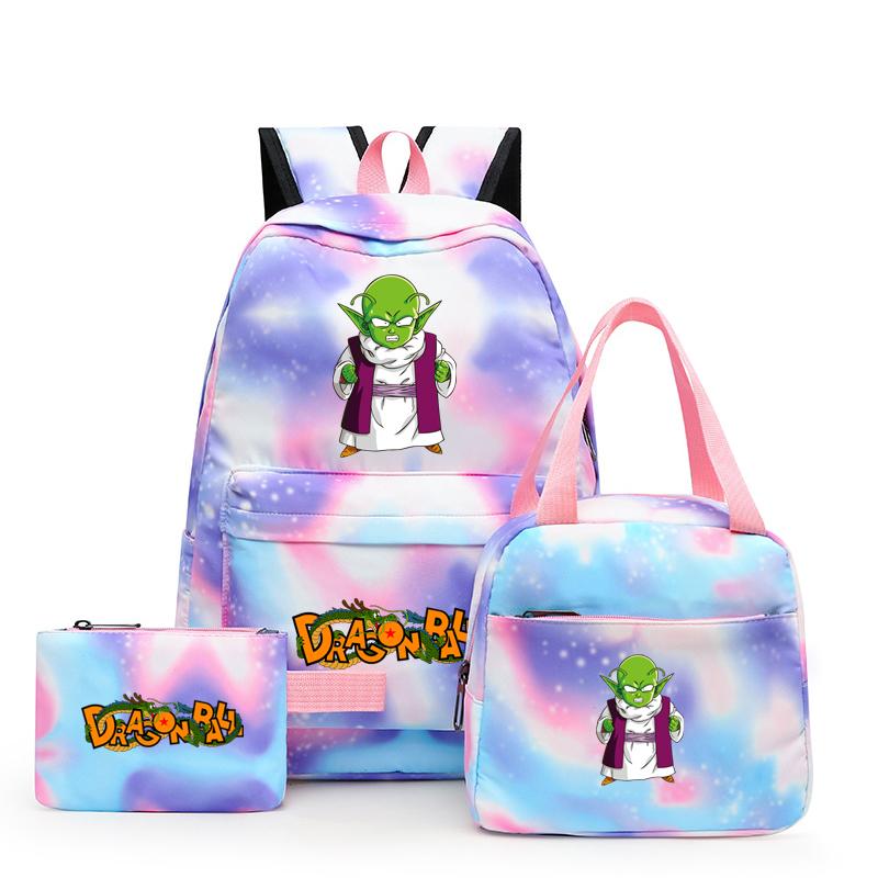 3 stk/sett Dragon Ball Fargerik Ryggsekk med Matboks for Kvinner Studenter Tenåringer Ryggsekk Casual Skolesekksett