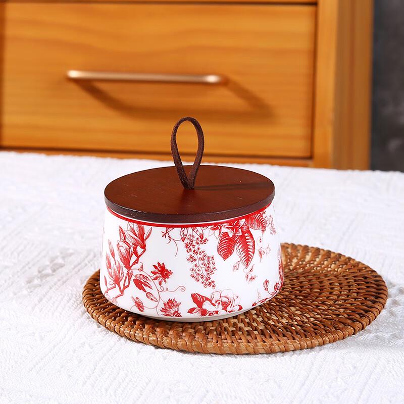 AiQiYiXuan Ceramic Chinese Style Condiment Jar 11 Retro Flower-Red