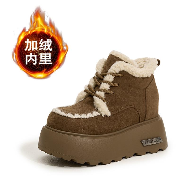 

Бархатные зимние ботинки на толстой подошве женские 2025 зима новые нескользящие теплые короткие ботинки маленькие хлопковые туфли с внутренней платформой 39 хаки