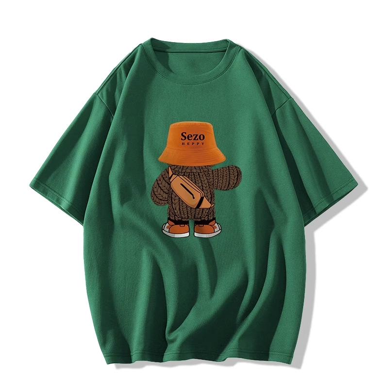 Women's Plus Size Bear Print Half Sleeve Cotton T-Shirt - Retro Summer Trend