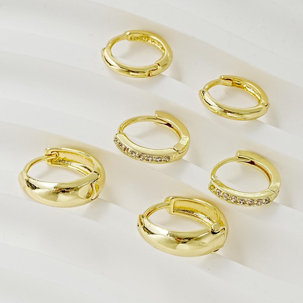 17KM 3-częściowy zestaw prostych i wszechstronnych złotych klamer do uszu dla kobiet, geometryczna gładka powierzchnia, wysokiej klasy kolczyki retro, prezent urodzinowy