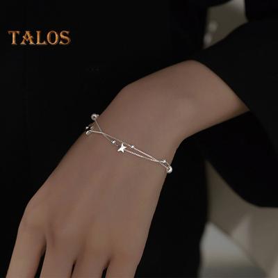 Bracciale da Donna a Doppio Strato Impilabile con Ciondolo a Stella con Perline Lucido Monocolore Rame Regolabile Chiusura a Moschettone Lavoro Festa Appuntamento Catena da Polso Gioielli da Donna