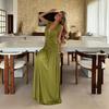 Summer new European and American women's clothing fashion solid color dark V-neck pleated slim-fitting long hip-wrapped dress