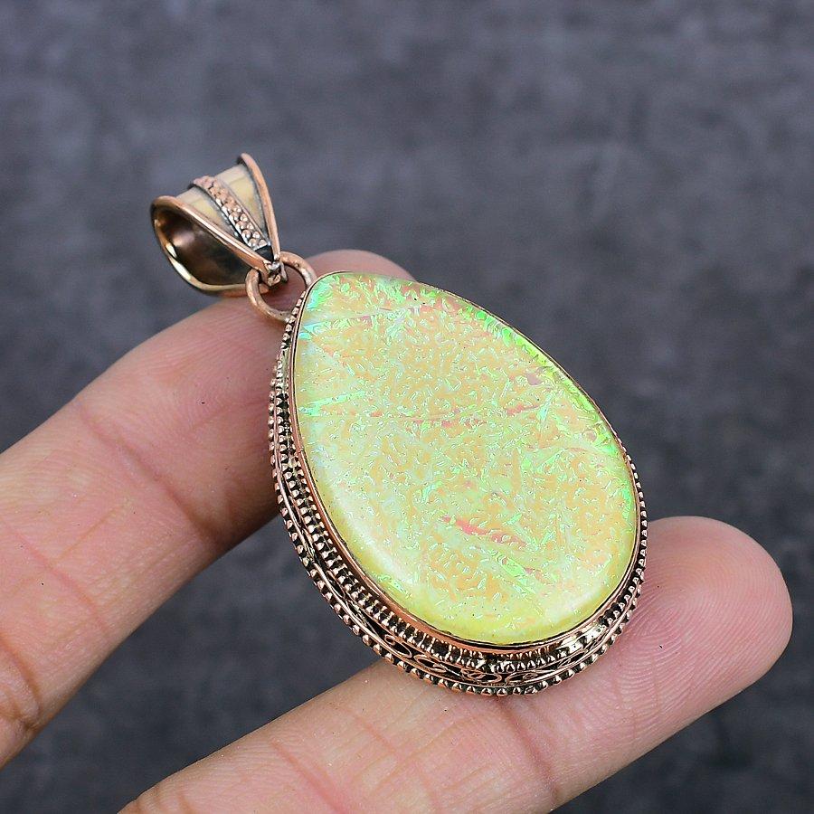 Natural Pink Triplet Opal Gemstone Handmade Copper Jewelry Pendant 2.17" P5H09