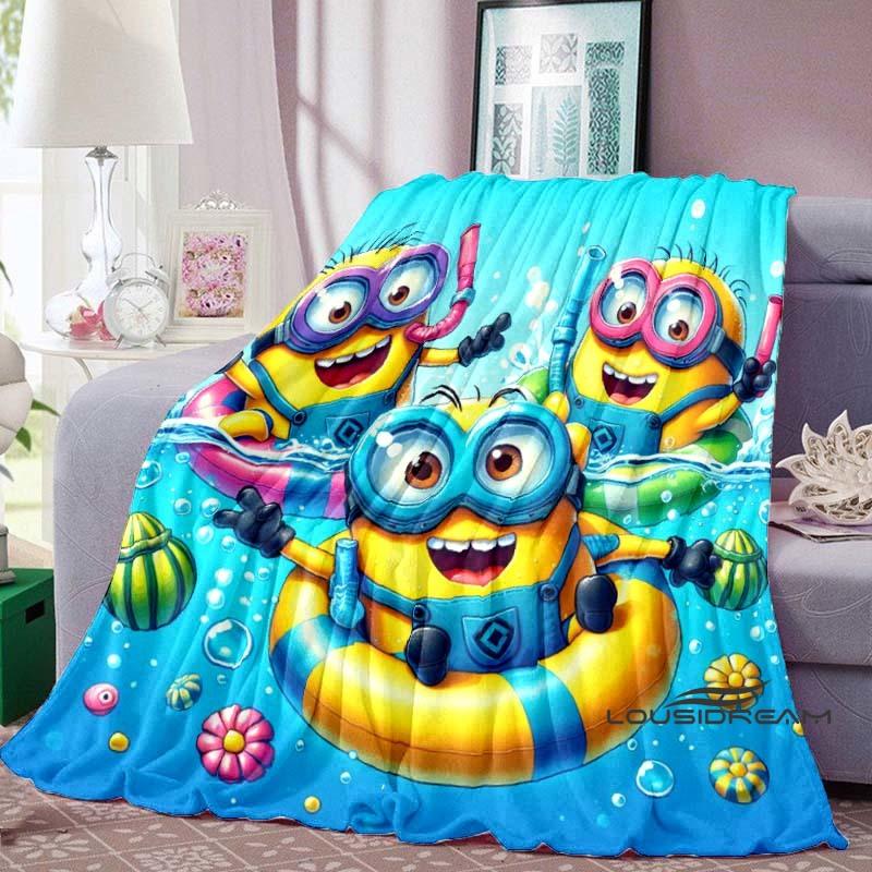 Kawaii (Minions) Cartoon Blanket with Big Eyes, Soft and Comfortable Flannel Blanket Suitable for Travel and Home Use.