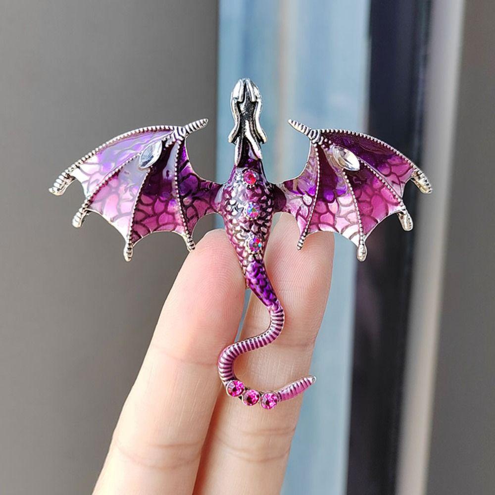 Vintage Enamel Dragon Brooches Jewelry Flying Dragon Brooch Office Rhinestone Brooch Pins