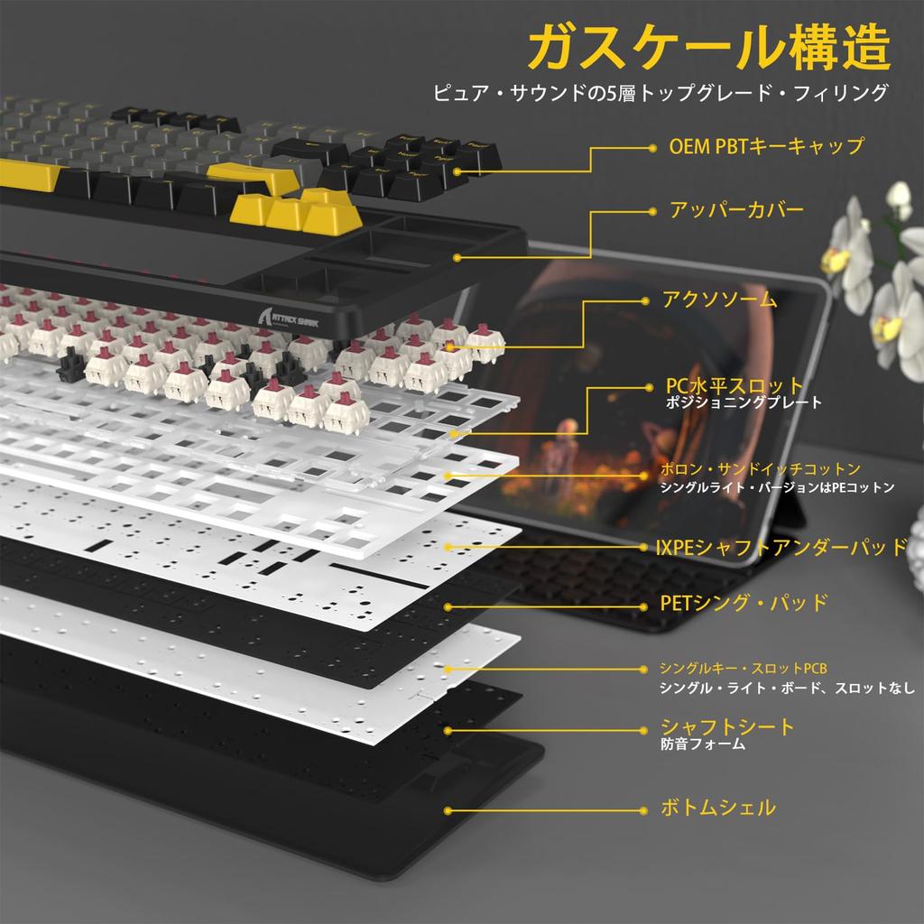 Klawiatura gamingowa ATTACK SHARK x MAMBASNAKE X87 z uszczelką Blueberry, liniowa PBT OEM, bezprzewodowa z 3 połączeniami, TFT RGB 87 PCB, japońska instrukcja obsługi