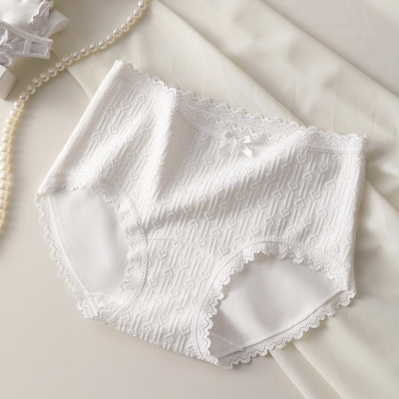 Женские весенне-осенние хлопковые жаккардовые мягкие дышащие трусы средней посадки M белый