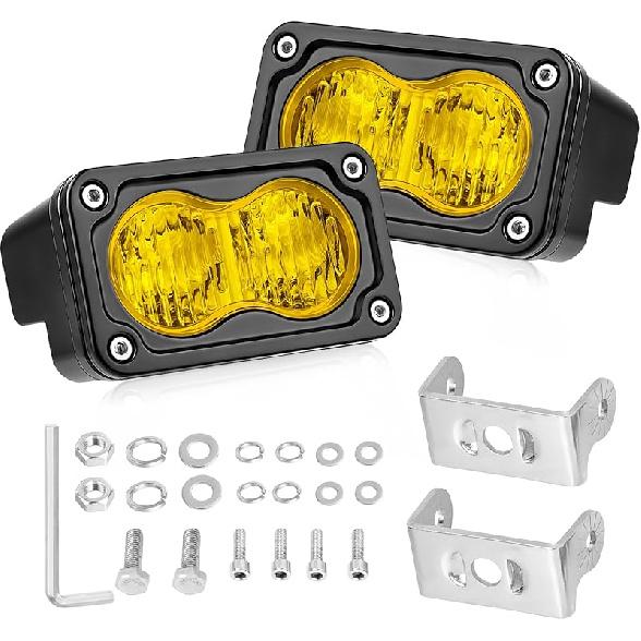 LED Pods, 3 Inch Flood CREE LED Off Road Lights 40W Small Driving Light Pods Backup Reverse Lights Fog Pod Light 2 Packs For Truck Pickup Motorcycle Yellow - Flood Beam