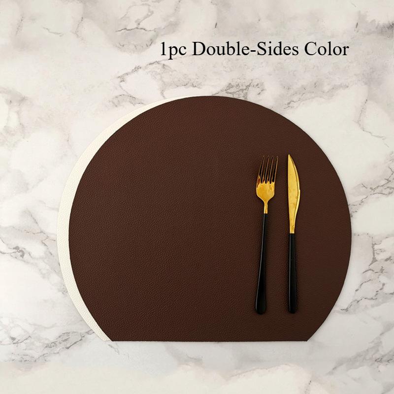 Nordic Double-Sided PU Leather Placemats Waterproof Oil-Resistant Half-Round Heat-Resistant Dining Table Mat Home Restaurant