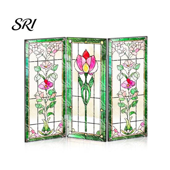 Colorful Folding Screen Mini Decorative Stained Glass Effect 3 Panel Divider Acrylic Desktop Office Desk Decoration Ornament for Home Living