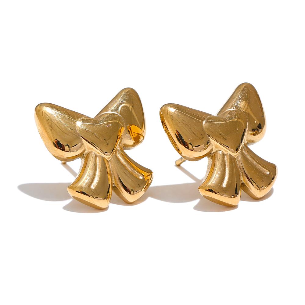 

Yhpup Hot Style Waterproof Golden Bowknot Bow knot Stud Earrings Prevent Allergy Stainless Steel 18K Plated Charm Jewelry