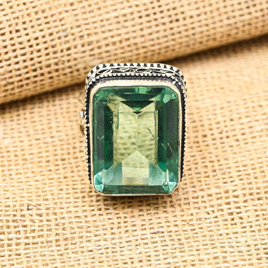 Aqua Apatite Gemstone Handmade 925 Sterling Silver Ring Jewelry For Thanksgiving