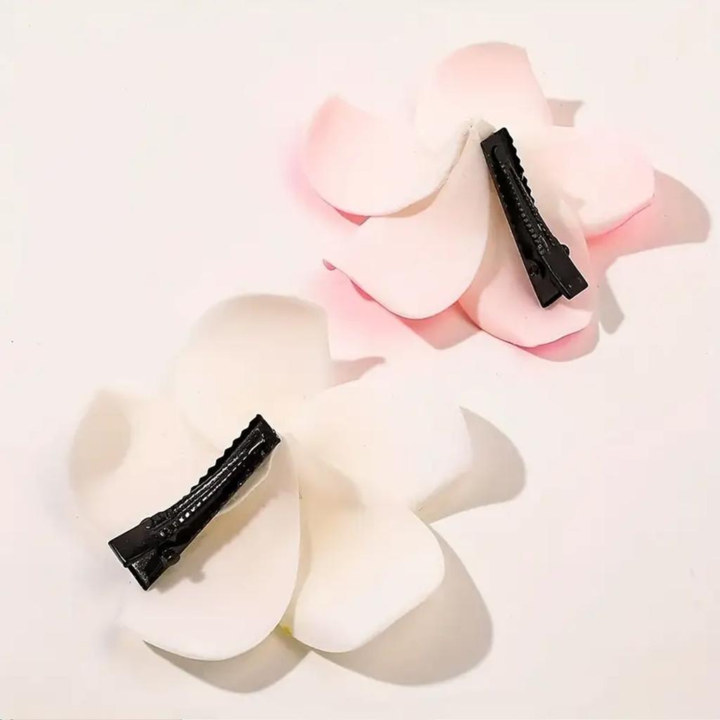 2pcs Bohemian Flower Hair Clip - Bright white and pink orchid design, perfect for casual outings and everyday styling