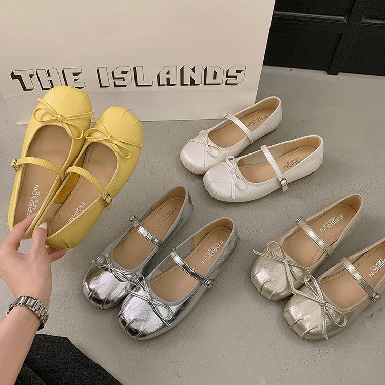 French silver Mary Jane single shoes women's 2025 new autumn and summer with skirt leather shoes ballet flat beanie shoes