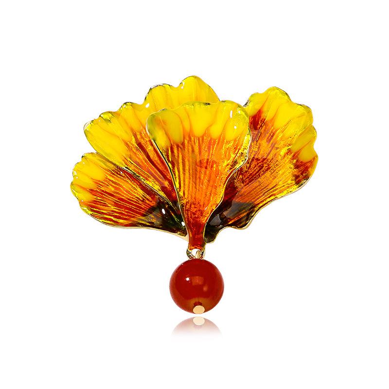 

Ретро-ниша, кулон в виде капли масла с градиентом в виде листьев гинкго, брошь, трехмерная булавка в виде листа, жемчужная брошь