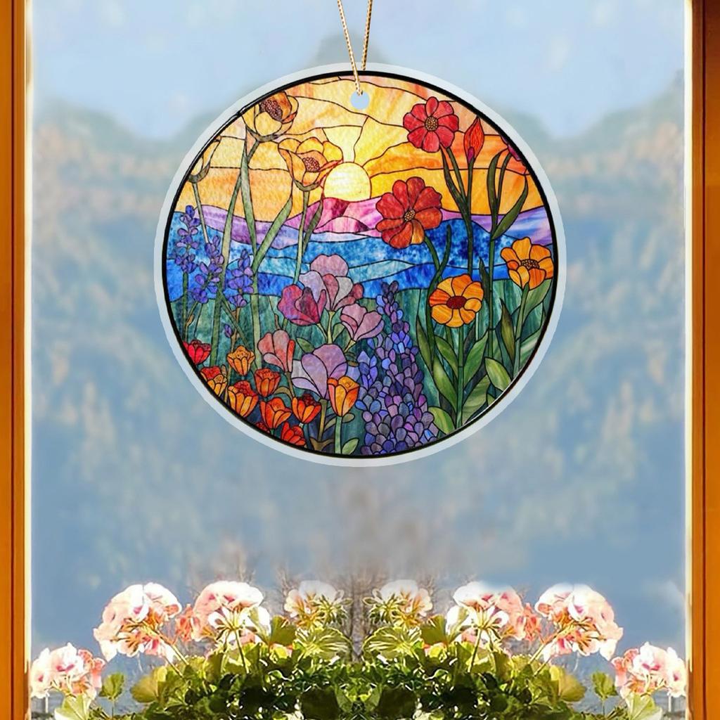 Beach Sunset Suncatcher Ornament Acrylic Window Decoration, Creative Lighting Craft Pendant Home Decoration Hanging
