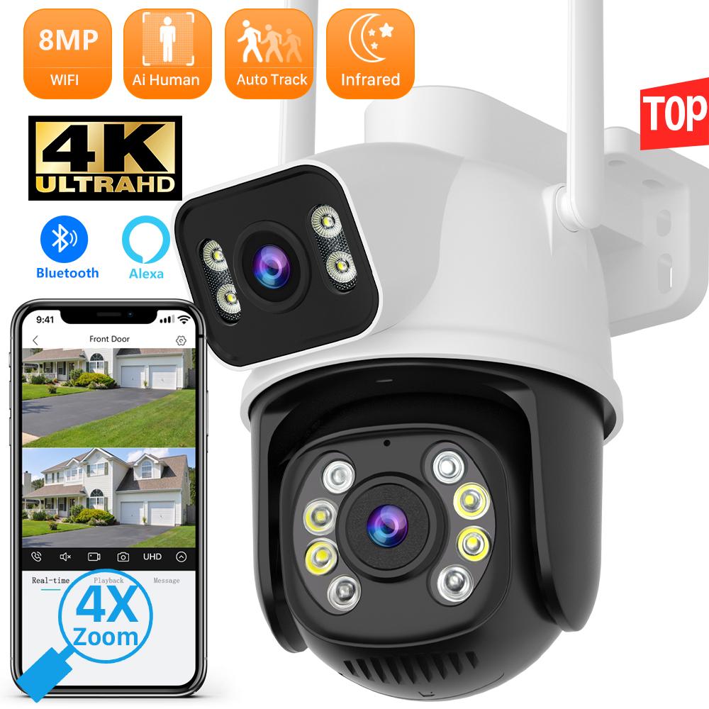 8MP 4K PTZ Wifi Camera Dual Lens Dual Screen Ai Human Detect Auto Tracking Wireless Outdoor Surveillance CCTV Camera