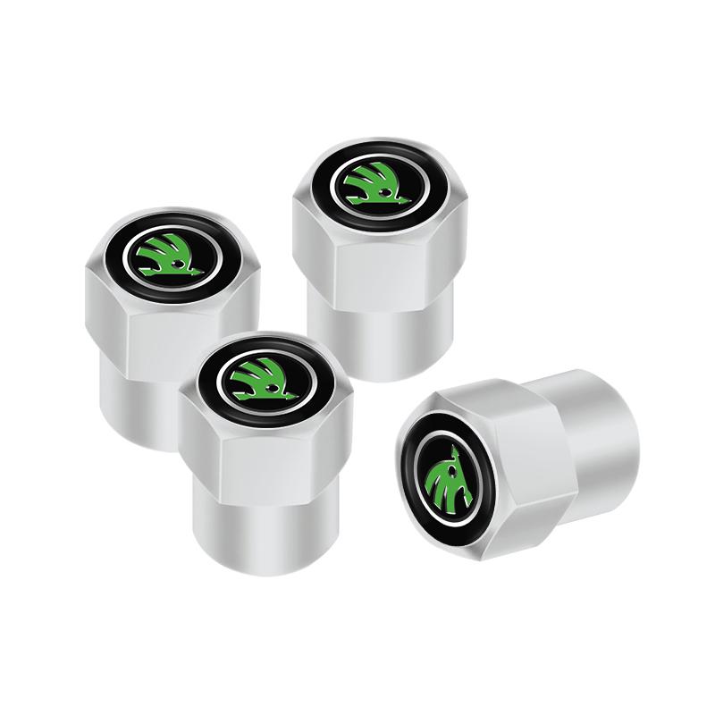 RBK5  4Pcs Metal Car Wheel Tire Valve Caps Stem Case Covers Accessories For Skoda Kodiaq Octavia Enyaq iV Scala Superb Karoq Vision RS