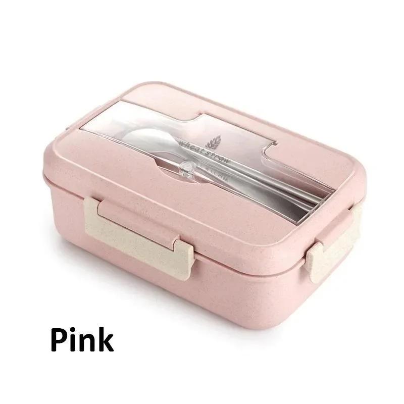 Microwave Lunch Box for Children Portable School Office Bento Box with Tableware Spoons Chopsticks Wheat Straw Food Box