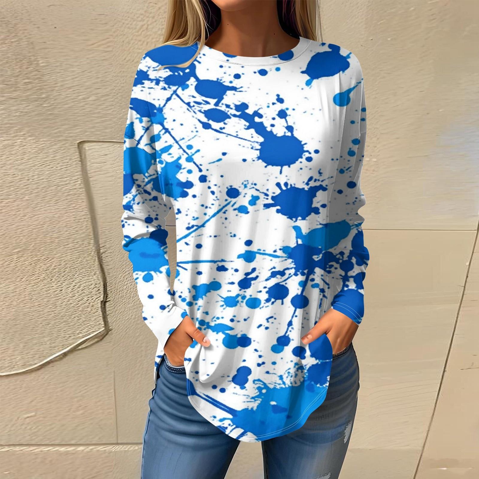 

Женская мода с длинным рукавом и круглым вырезом, винтажный асимметричный пуловер XL светло-синий